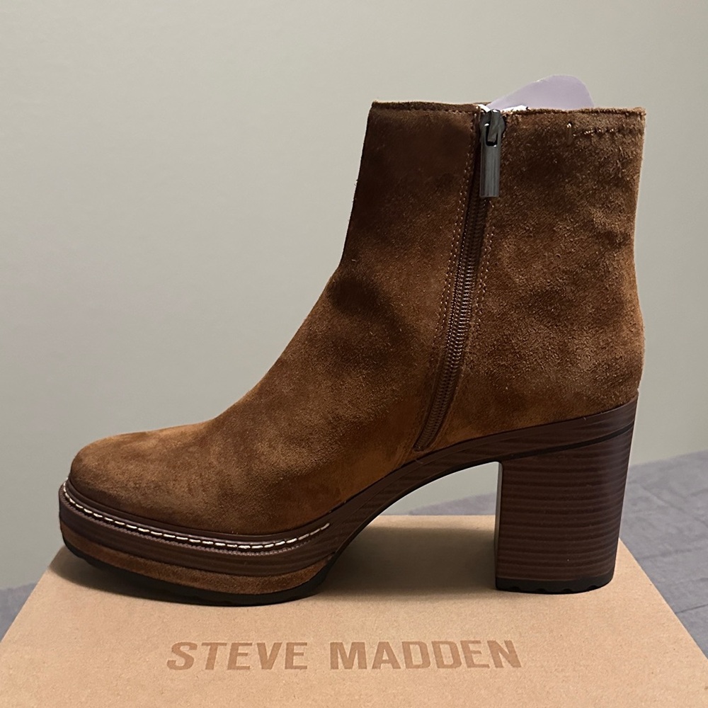 Steve Madden Women's Tan Suede Heeled Boots New Shaniya - Picture 2 of 7